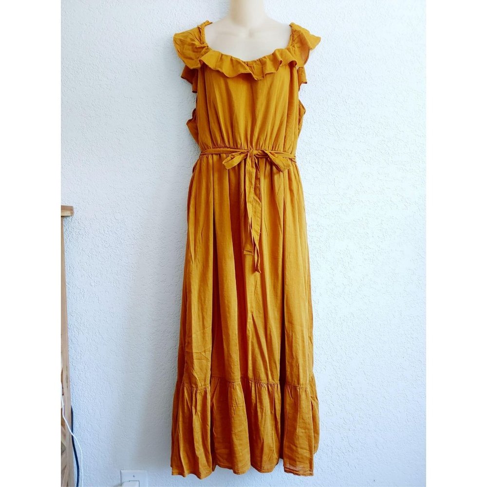 Old Navy Ruffle Tiered Mustard Maxi Dress XL